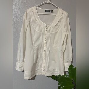 Cream Pleated Bib Collar Blouse